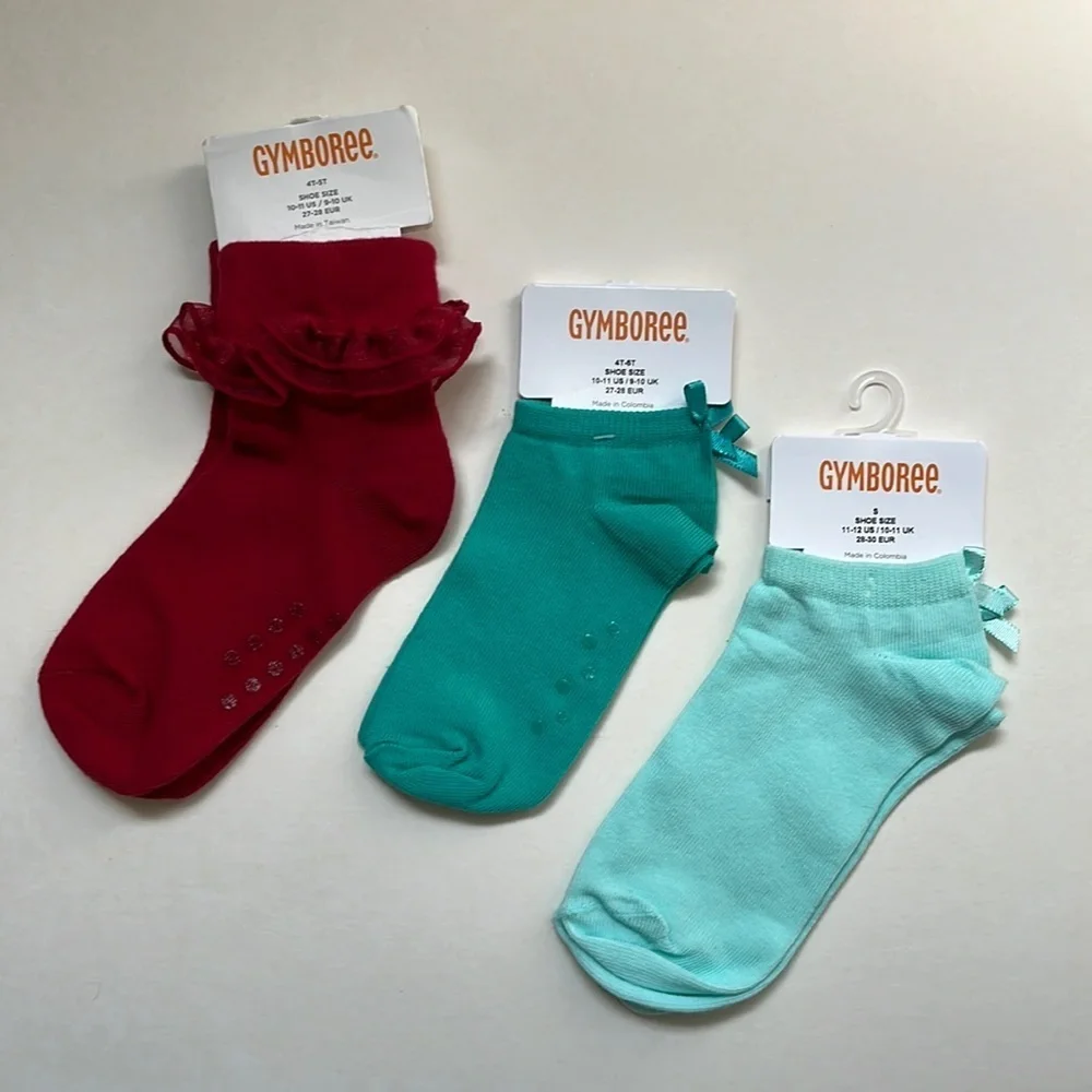 Set of 3 NWT Gymboree Socks Size 4T-6 Red Ruffle, Light & Dark Teal Socks